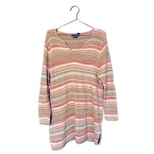 Lauren Ralph Lauren Sweater Womens large Cotton Linen Beige Orange Stripe